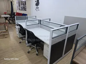 Black ,White 4-Way Workstation Table