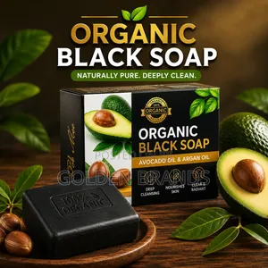 Organic African Black Soap 120g With Cocoa Butter, Anti Acne, Cleanse
