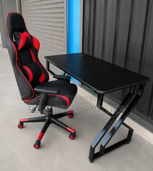 Modern Office Furniture Set With Gaming Chair and Metallic Desk