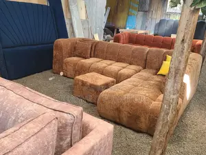 6-Seater L-Shaped Burnt Orange Bubble Sofa With Footrest
