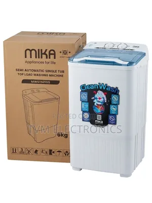 Mika Washing Machine, 6kg, Semi Auto Single Tub, White Grey