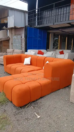 6 Seater L Seat – Bubble Design Orange Upholstery