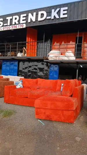 6 Seater L Seat – Corduroy Orange Upholstery