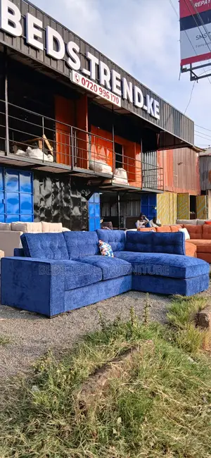 6 Seater L Seat – Tufted Back Blue Upholstery