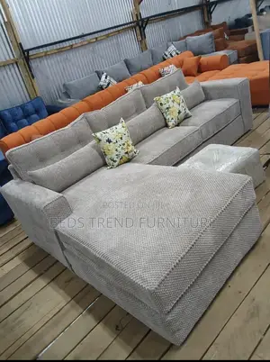 6 Seater L Seat – Grey Bubble Fabric Upholstery