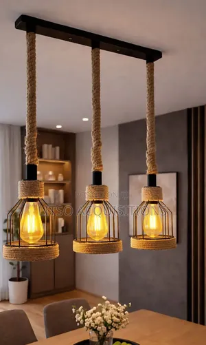 3-Light Rustic Rope Pendant Chandelier – Vintage Ceiling Hanging Light
