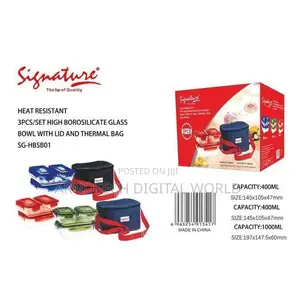 Signature 3 Pcs Heat Resistant Glass Lunch Box With Lid Thermal Bag