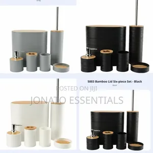 Modern 8-Piece Bathroom Accessory Set - Elegant Bamboo Design