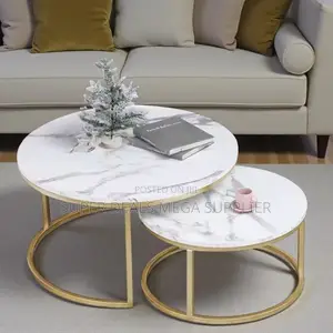 Designer Marble Top Coffee Table Set Gold Frame For Stylish Interiors