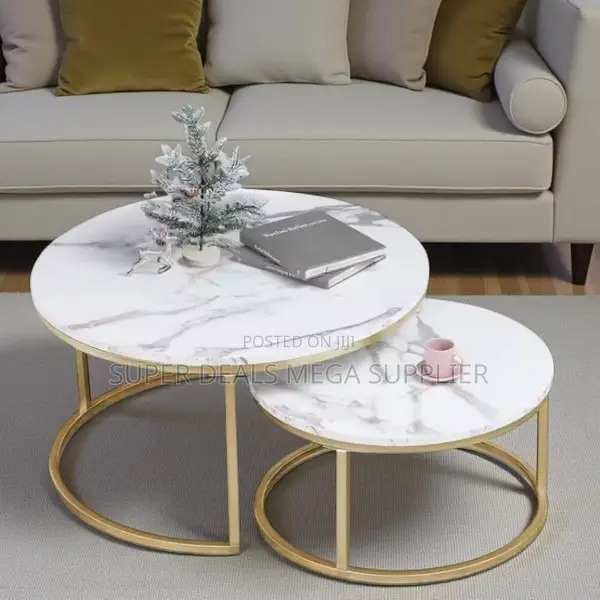 Designer Marble Top Coffee Table Set Gold Frame For Stylish Interiors