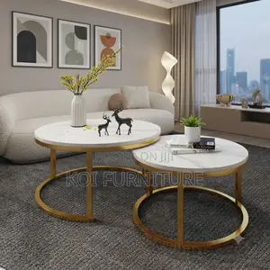 Coffee Table; Brown-Made Home Office Marble Coffee Table