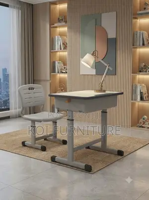 Home Desk; Adjustable Brown-Gray School Learning Desk