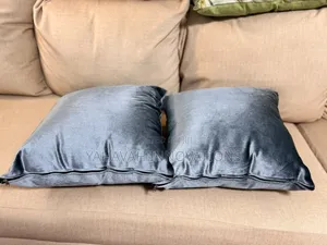 Plush Grey Velvet Throw Pillows, Pair With Inserts (Karen)