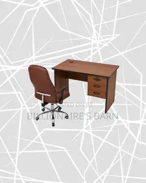 Practical 1m Desk and Brown Executive Leather Chair for Office Tasks