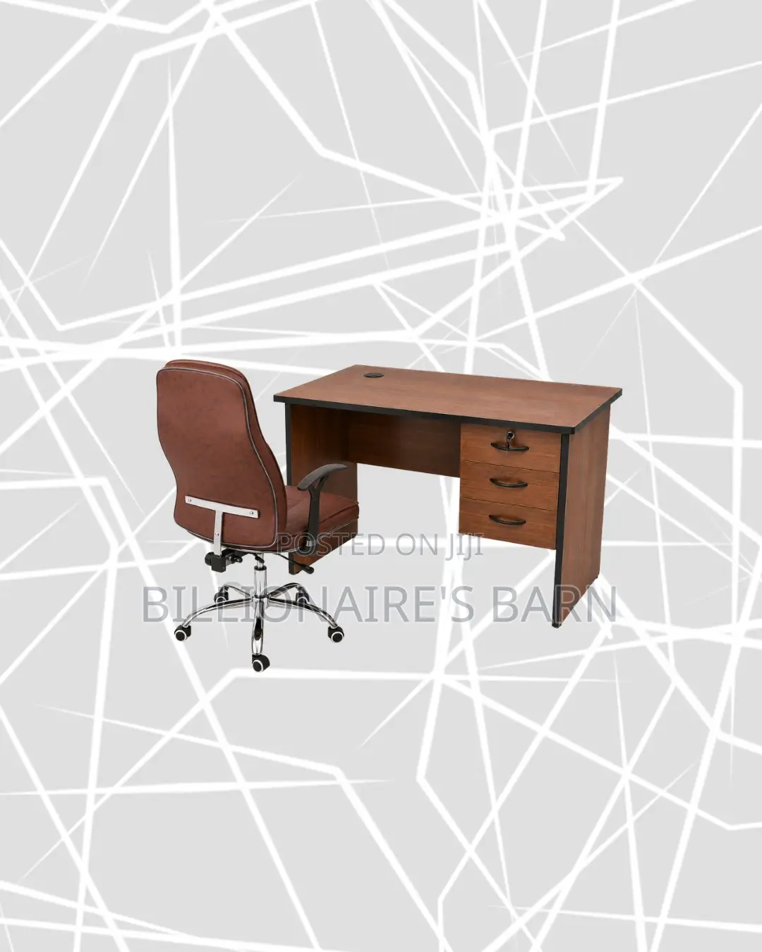 Practical 1m Desk and Brown Executive Leather Chair for Office Tasks