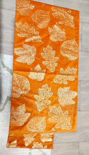 Stunning Oriental Table Runner Burnt Orange Gold Leaf Velvet Satin