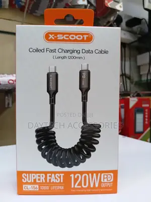X-Scoot Coiled Fast Charging Data Cable Usb-C to Usb-C Cable