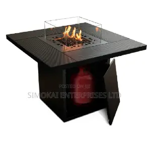 Standing Glass Patio Heater, Fire Pit Table, Steel Finish, Square