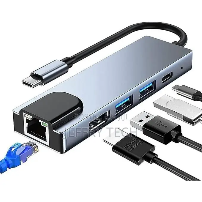 5-in-1 Usb-C to HDTV ( Hdmi) + Lan + Pd Multiport Adapter Hub
