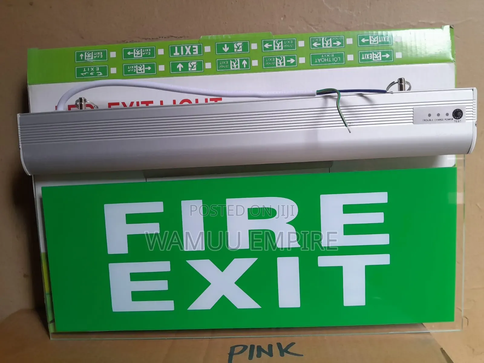 Illuminated Led Fire Exit Sign With A Brushed Housing Acrylic Panel.