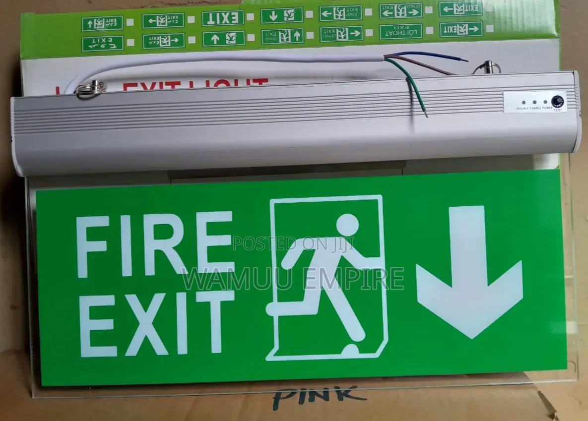 Illuminated Led Fire Exit Sign With A Brushed Housing Acrylic Panel.