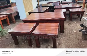 Mahogany Solid Coffee Table With Two Stools