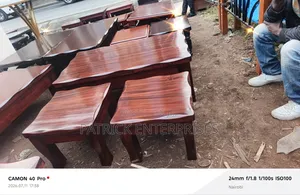 Mahogany Solid Coffee Table With Two Stools