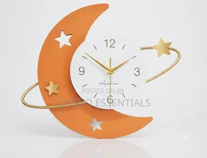 Modern Moon and Star Decorative Wall Clock for Bedroom or Nursery