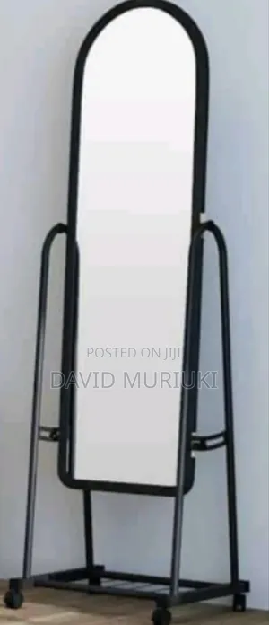 Black Full Length Dressing Mirror With Wheels and Shoes Rack.
