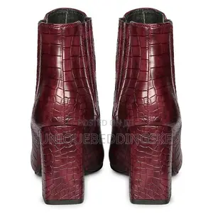 Saint Edwina Burgundy Croc Embossed Vegan Leather Ankle Boots