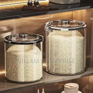 Acrylic Airtight Transparent Rice Bucket With Flip-top Lid
