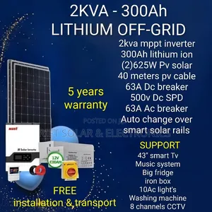 2kva - 300ah Lithium Kit -(2)625w Solar Free Installation Transport