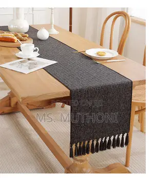 Charcoal Black Rustic Boho Table Runner (33*228cm*)