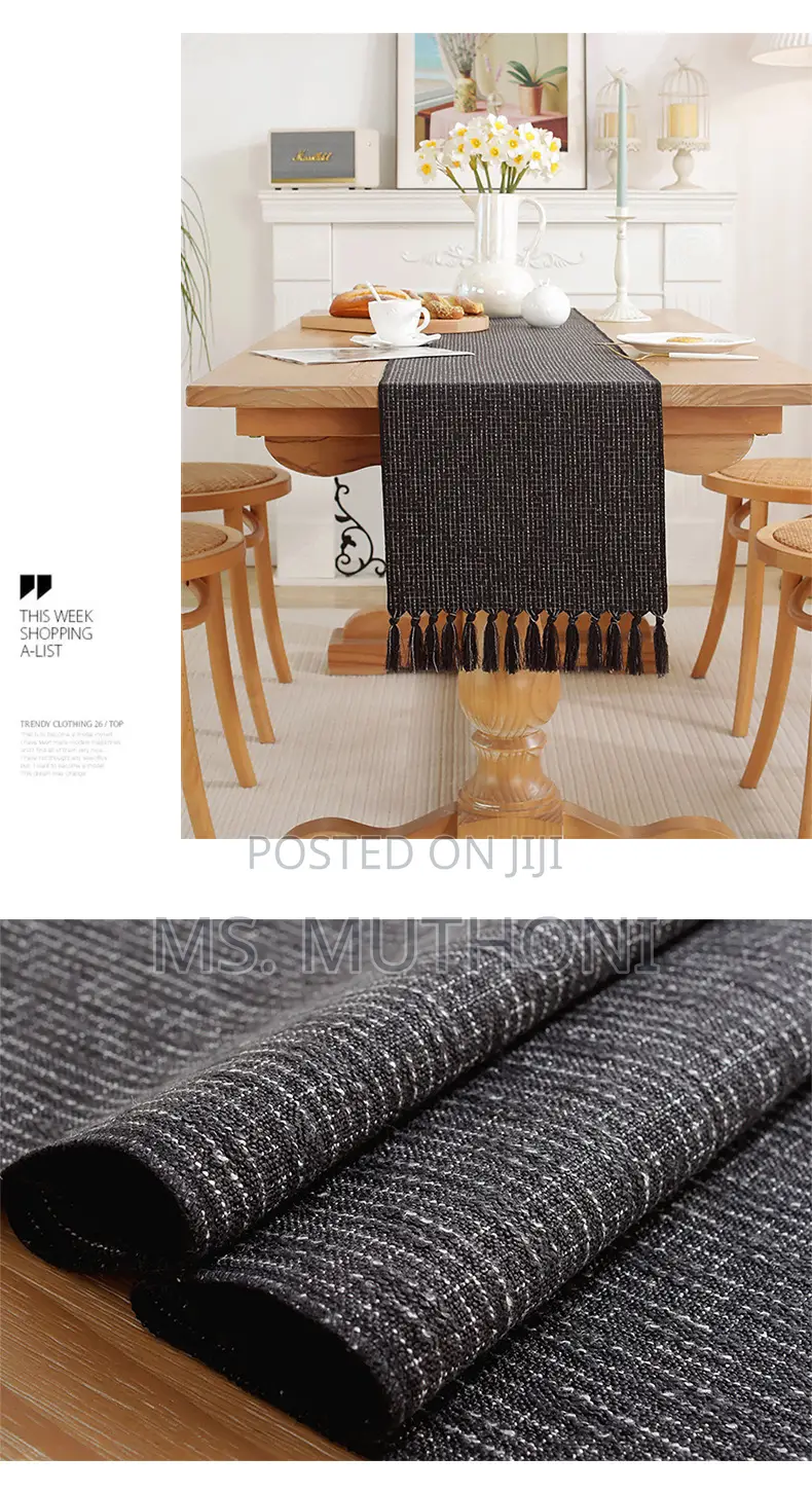 Charcoal Black Rustic Boho Table Runner (33*228cm*)