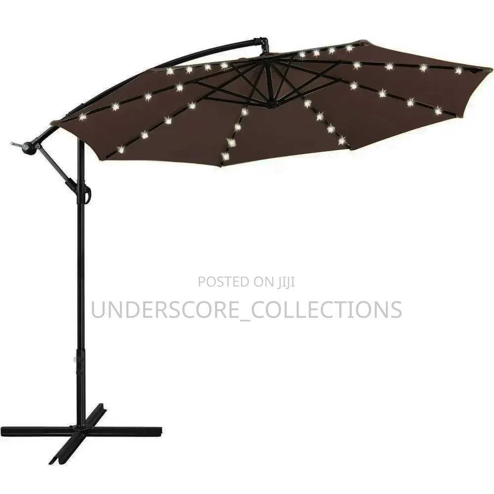 10ft Solar Offset Umbrella With Led Lights for Evening Illumination.