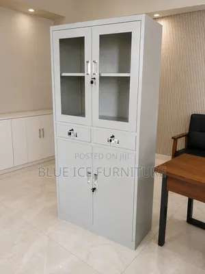 2 Door Glass Office Cabinet -Lockable