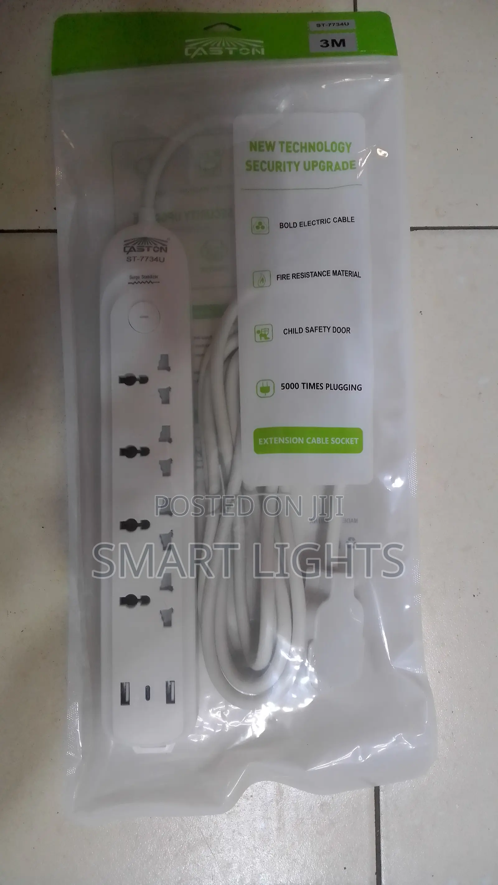 Caston 3m Extension Cable - 4 Universal Sockets + 2 USB Ports