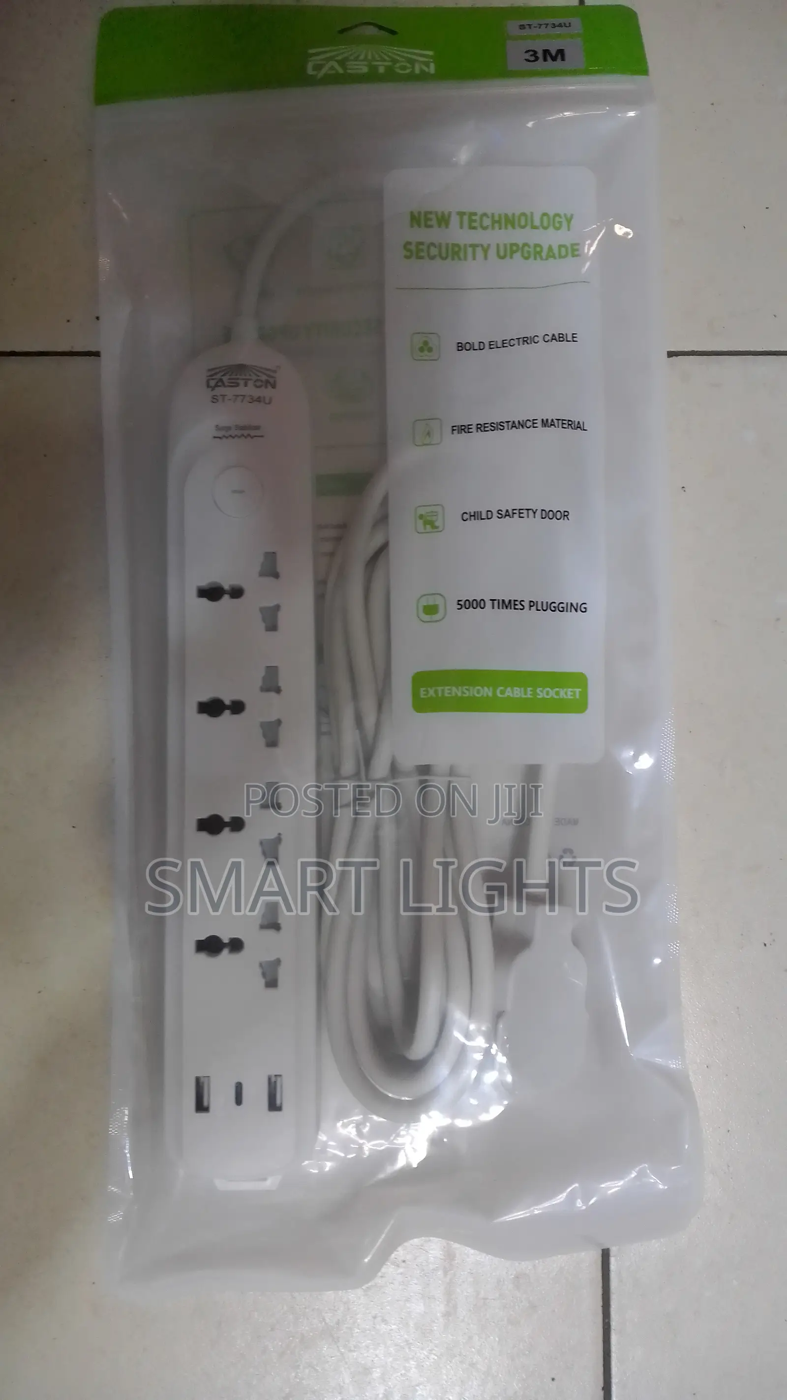 Caston 3m Extension Cable - 4 Universal Sockets + 2 USB Ports