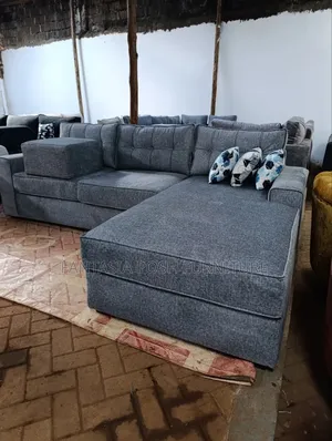 Modern Black L Shape Sofa (5-Seater)