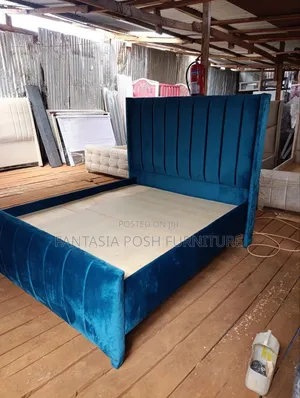 Blue Velvet Bed Frame 5 by 6
