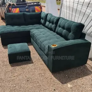 Green L Shape 5-Seater + Ottoman