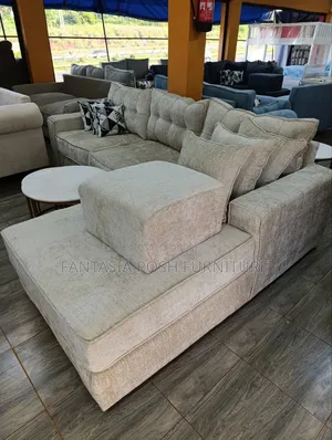 Beige L Shape Sofa 5-Seater Ottoman Included
