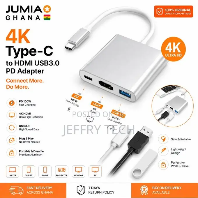 Usb C to Hdmi Adapter 3-in-1 Usb 3.0 Pd 100w Fast Charging Multipor