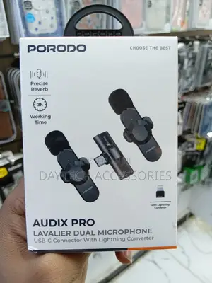 This Is a Porodo Audix Pro Lavalier Dual Microphone Set - Black