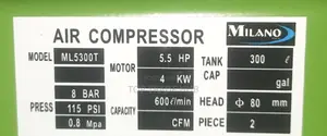 Milano Electric Driven Air Compressor 300l 5.5hp Three Phase