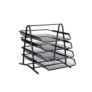 4-Tier Black Metal Mesh Desk Organizer - A4 Document Holder