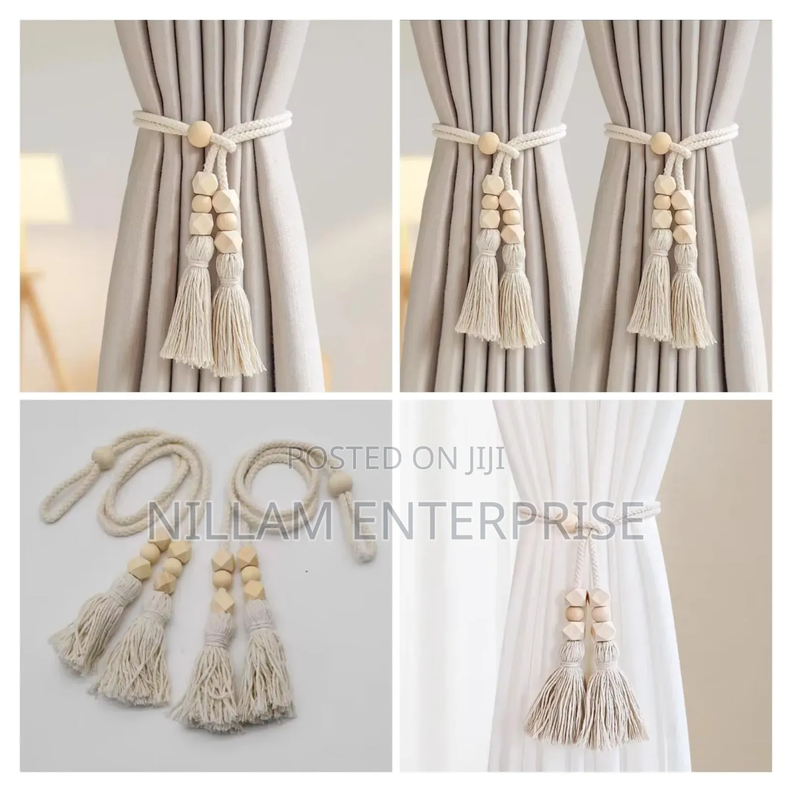 Curtain Tieback With Wooden Beads and Elegant Tassels