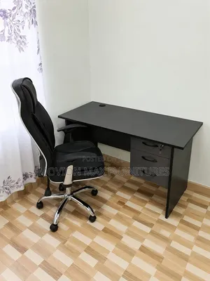 Classic Black Leather Finish Chair With Desk