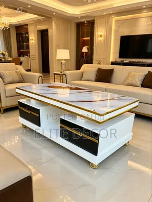 Executive White Coffee Table With Premium Marble Top – Modern Luxury