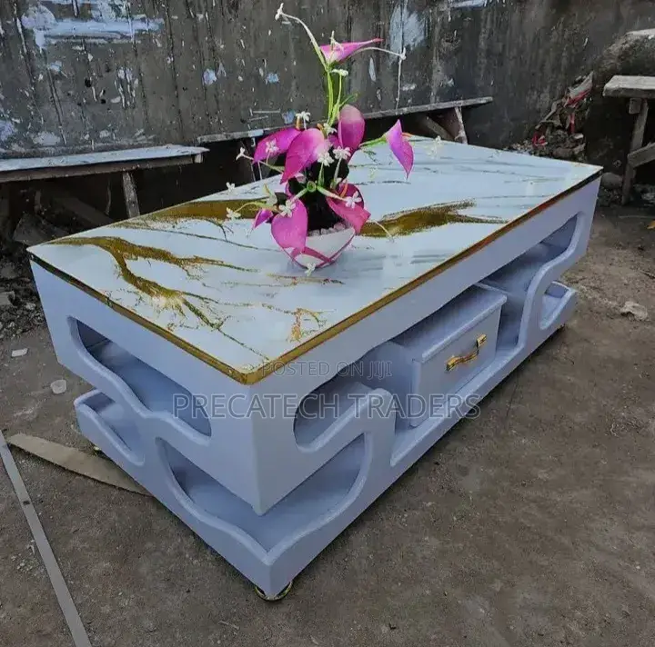 Modern Coffee Table With Marble Top Storage Drawer